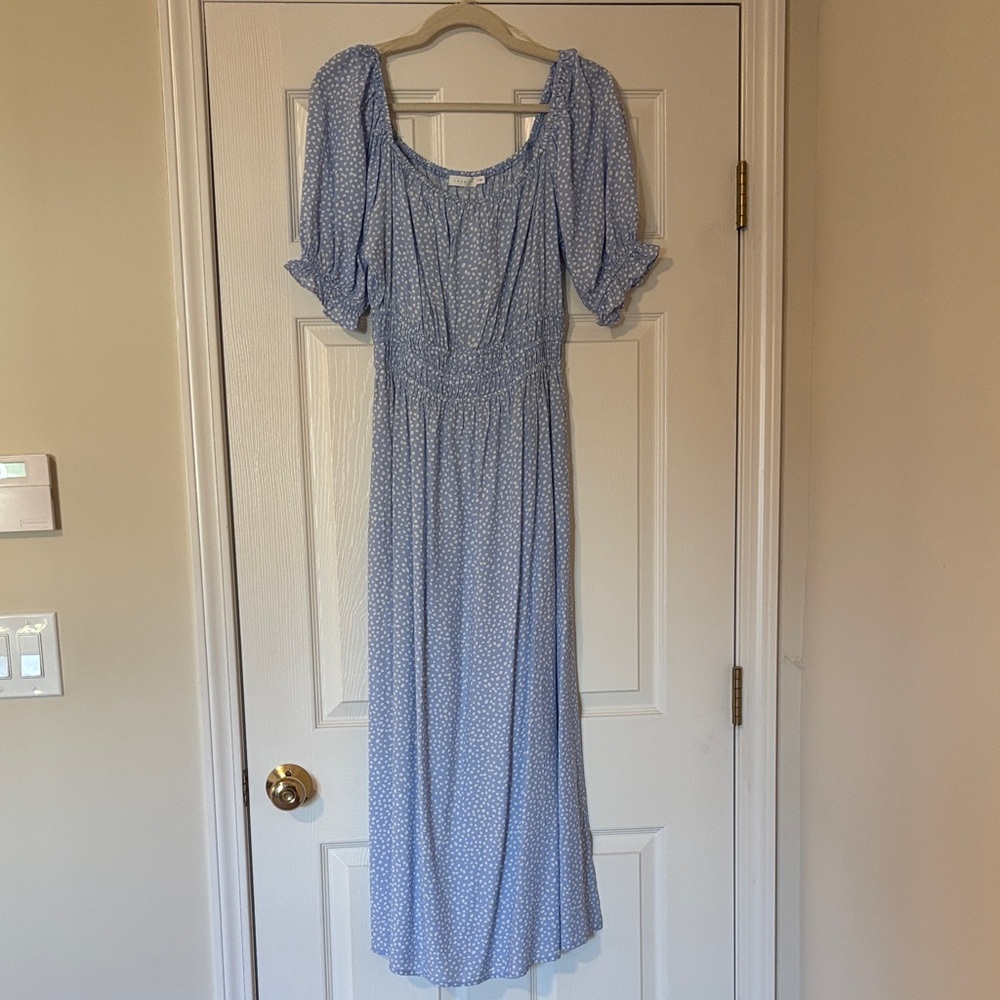 Lush Light Blue Polka Dot Maxi Dress